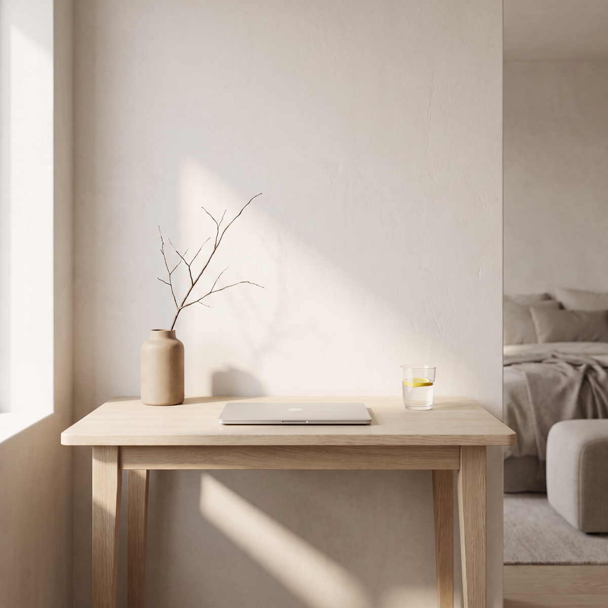 Rustige minimalistische werkplek met daglicht