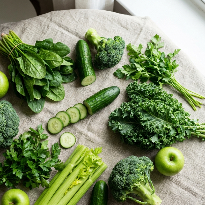 Flatlay met verse groene groenten