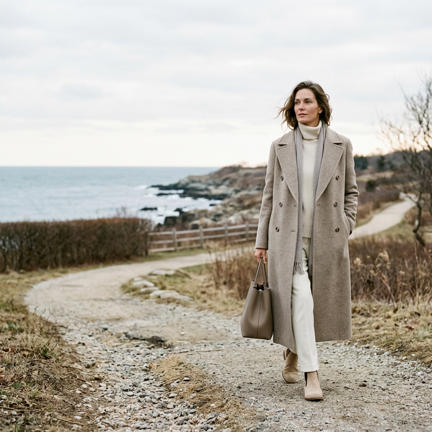 Vrouw wandelt buiten in winters daglicht