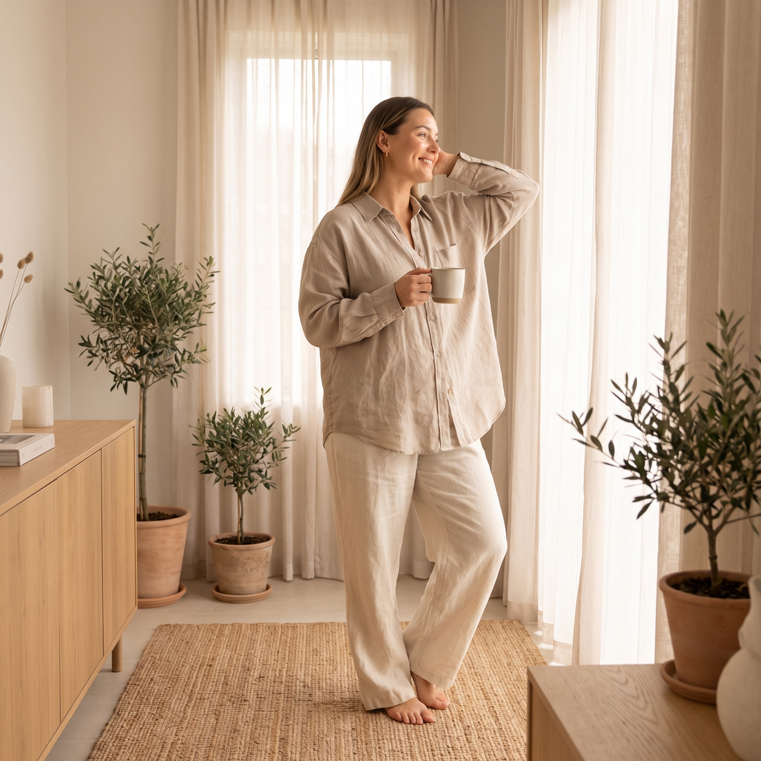Vrouw in ochtendlicht met een frisse start van de dag