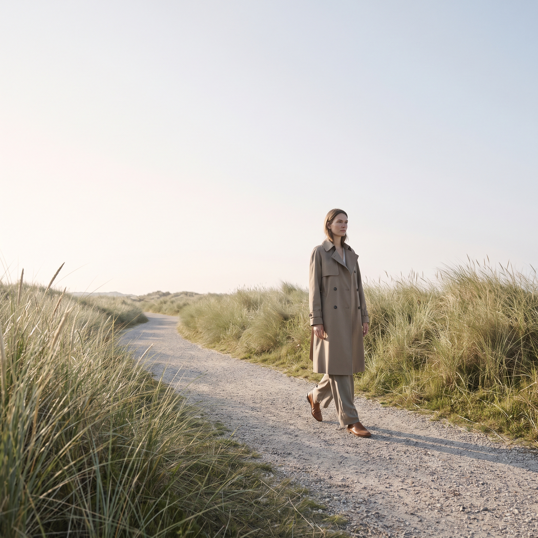Vrouw wandelt buiten in het ochtendlicht