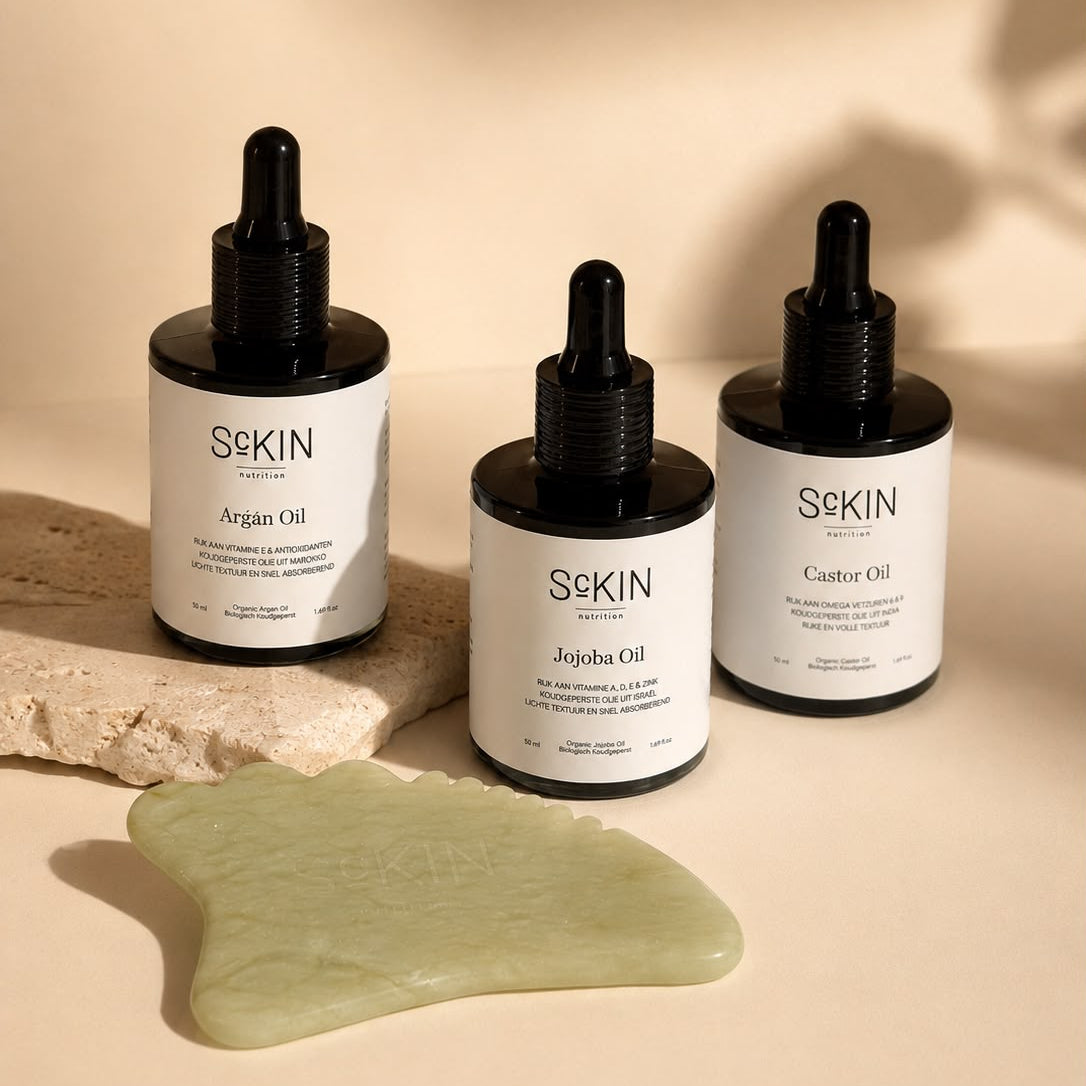 Summer Travel Trio met argan-, castor- en jojoba-olie en Jade Gua Sha van ScKIN