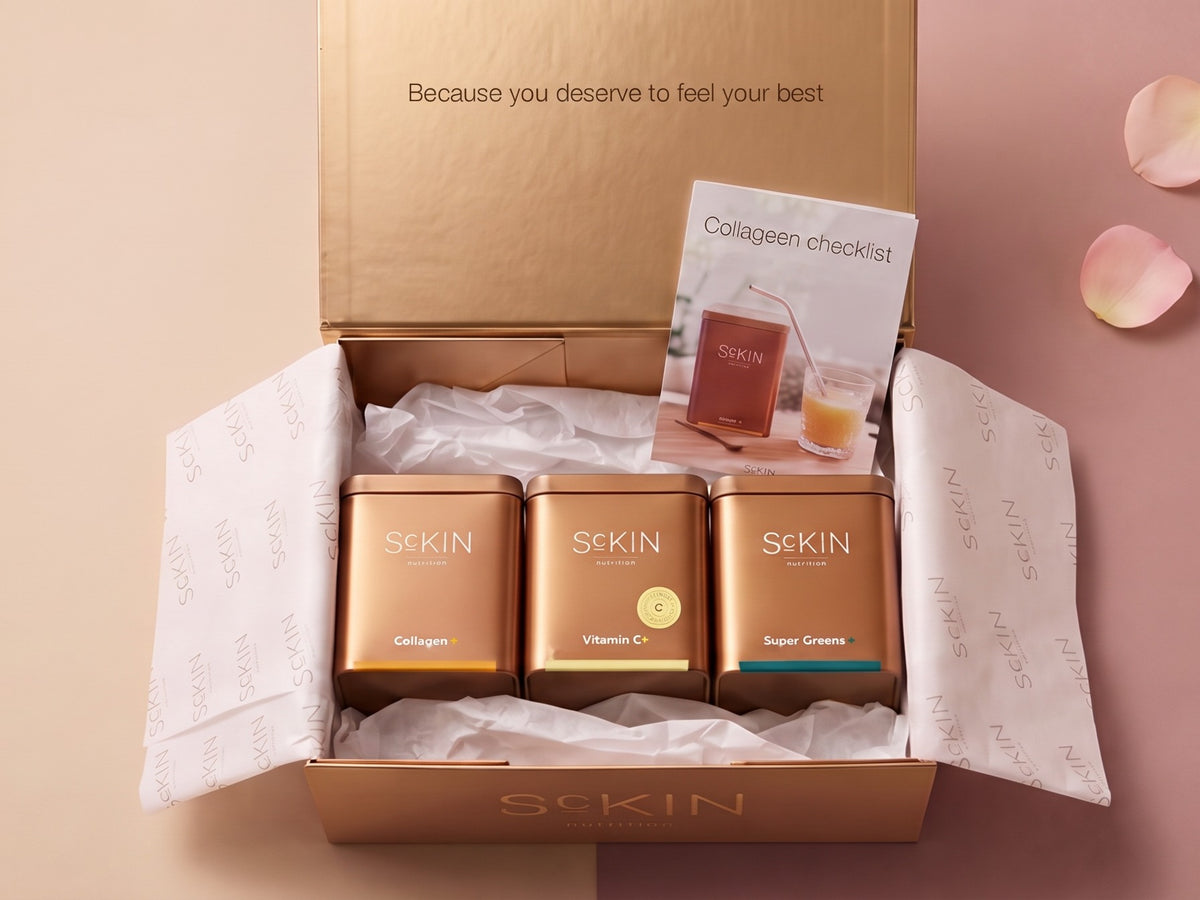 Winter Glow Box van ScKIN Nutrition met Collagen+, Vitamin C+ en Super Greens+